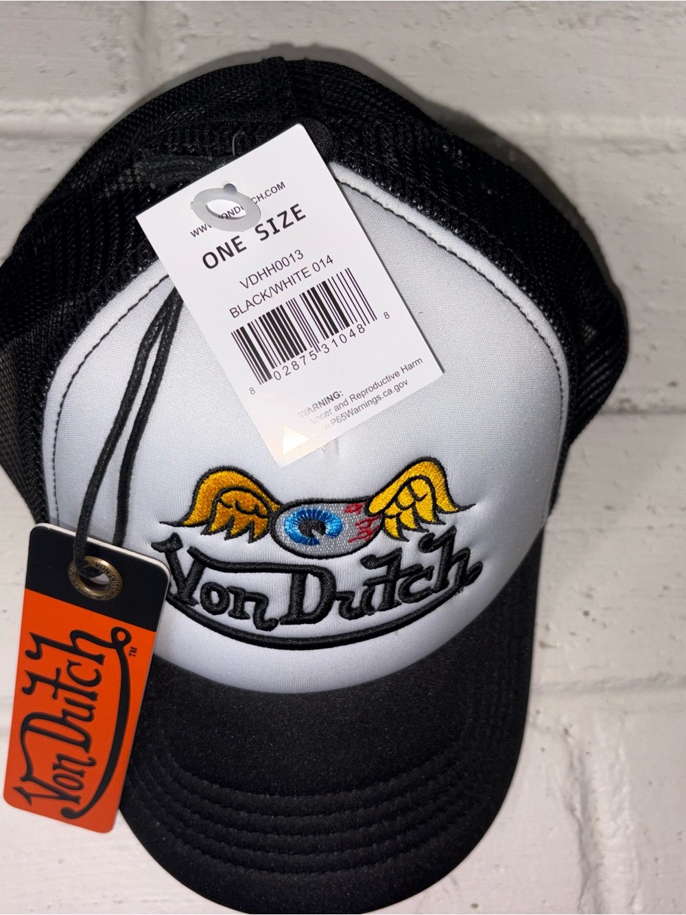 Von Dutch Black and White Trucker Hat with Winged Eye Patch - Picture 2 of 9